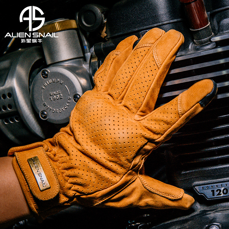 V7 양가죽 승마 장갑 사계절 복고풍 남성과 여성의 터치 스크린 편안한 승마 장비 오토바이 장갑 외계인 달팽이