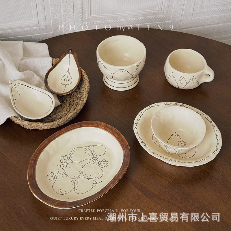 Four Seasons Pear Vintage Japanese-Style Tableware with a High-End Feel, Unique and Beautiful Rice Bowls, Yogurt Bowls, and Dessert Bowls Four Seasons Pear Vintage Japanese-Style Tableware with a High-End Feel, Unique and Beautiful Rice Bowls, Yogurt Bowls, and Dessert Bowls