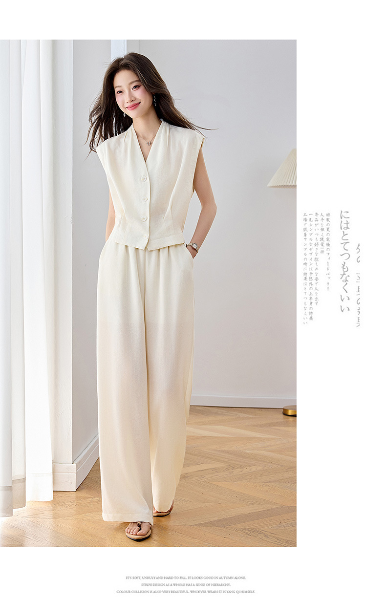 Bộ vest nữ hai dây phối quần ống rộng — màu kaki, màu trắng ngà, màu cà phê chi tiết 21