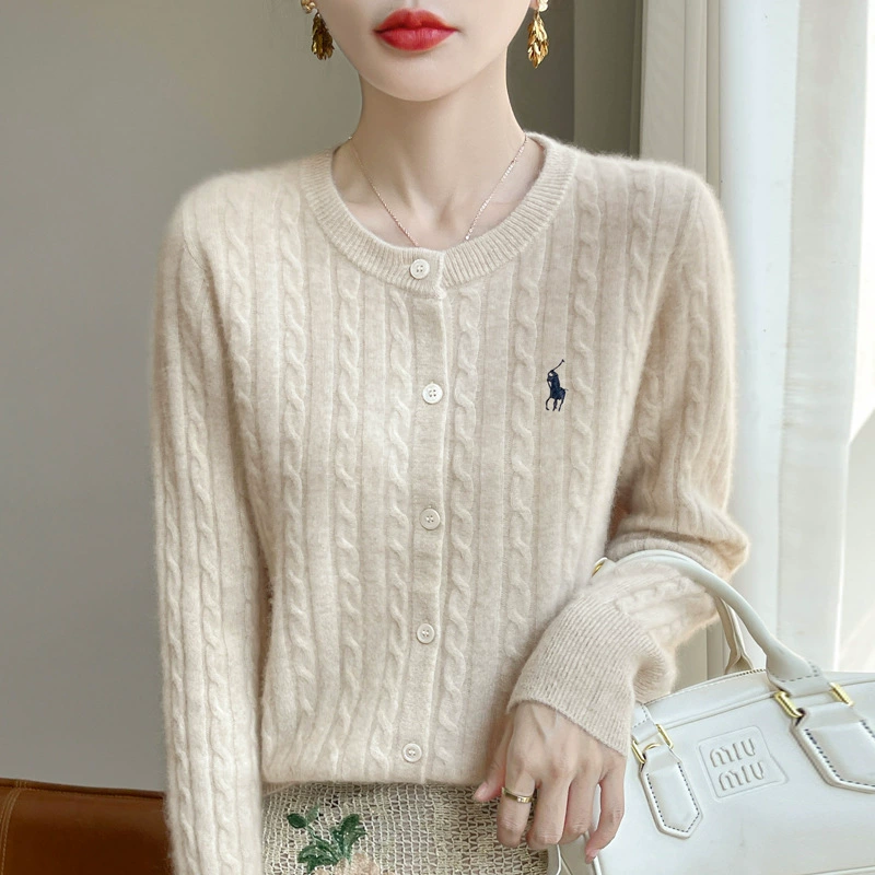 2024 осень и зима новый женский вязаный свитер с круглым вырезом кардиган свитер женский Энди бархатный дикий пальто корейская версия