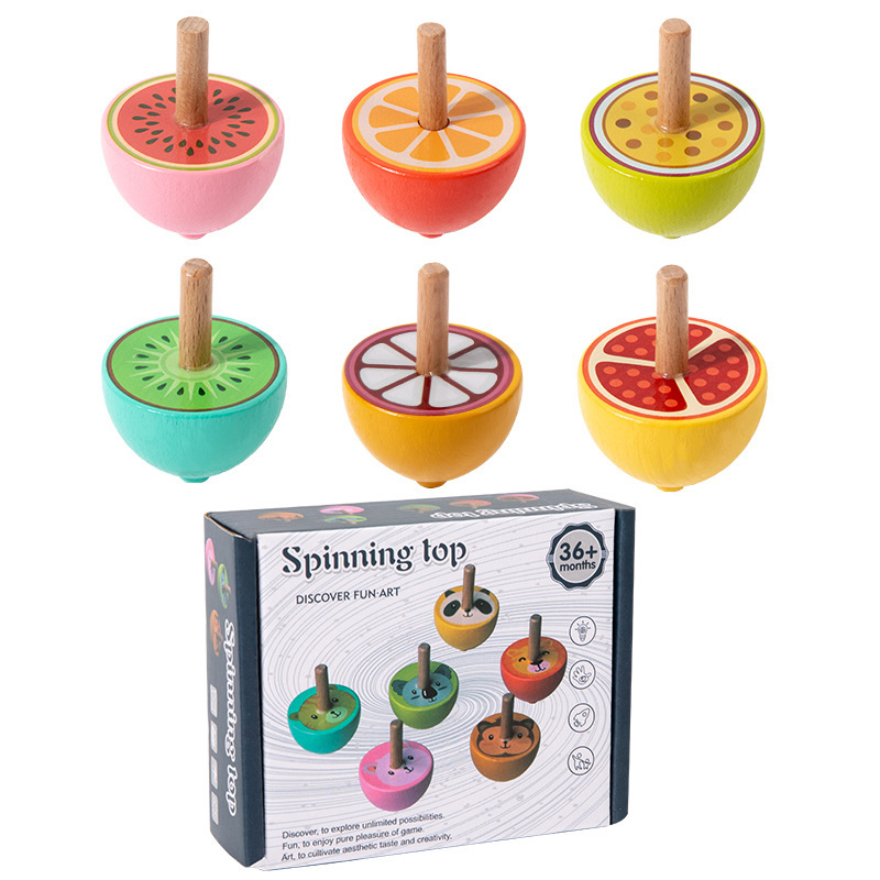 Juguetes transfronterizos de madera giratoria manual giroscopio de color jardín de infantes tradicional nostálgico pequeño giroscopio juguetes de mesa