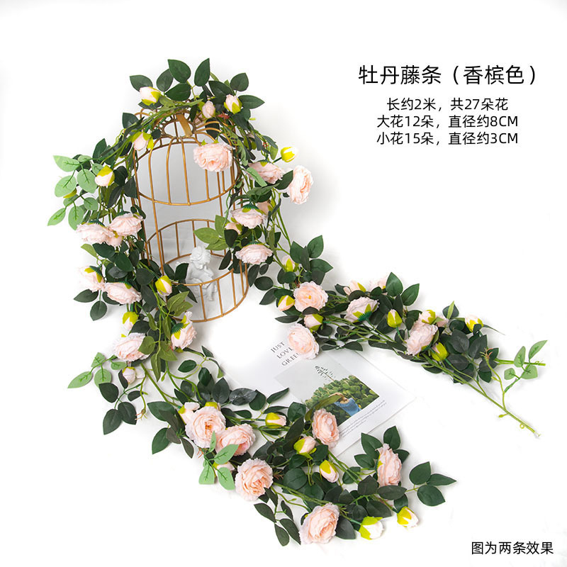 Flor artificial vid Rosa ratán boda decoración interior tubo sinuoso peonía flor tira flor artificial techo flor artificial vid