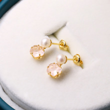 2025春季新款樱花套装 925银粉水晶天然珍珠流苏耳坠耳环女防过敏