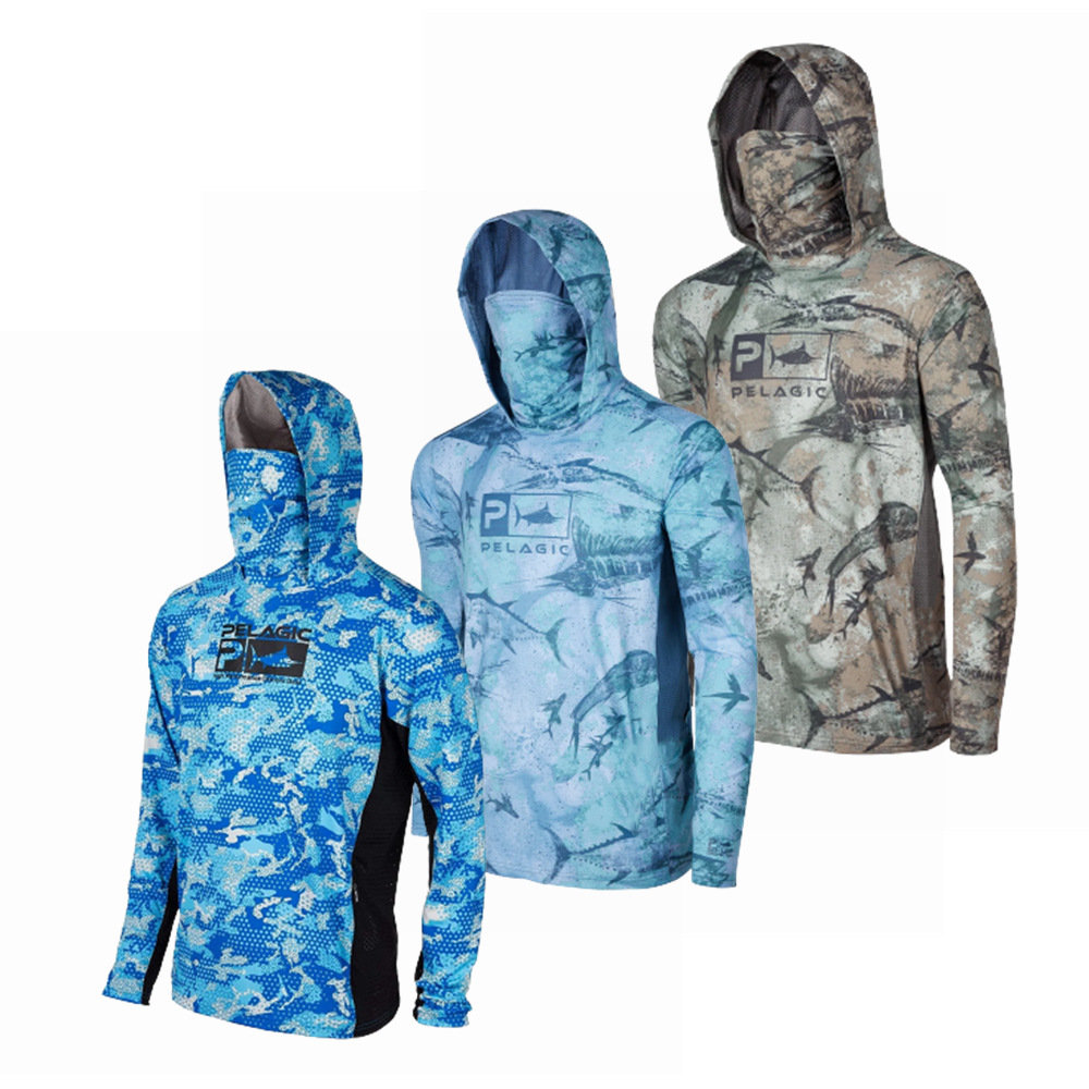 Foreign Trade Pelagic Camouflage Fishing Clothing for Men and Women Long-Sleeved Mask Hoodie Sun Protection Breathable Fishing Clothing Available for Wholesale