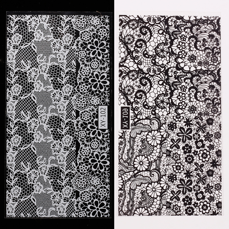 Nuevo tipo transfronterizo de manicuría japonesa pegatinas de encaje en el viento de manicuría pegatinas de uñas pegatinas de encaje duro negro y blanco