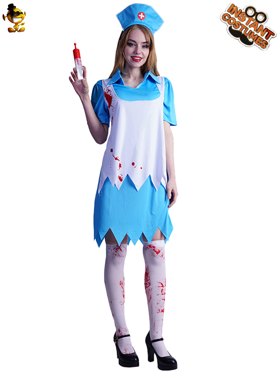 Las mujeres adultas de la enfermera del zombi sangriento partido De Halloween traje Zombie sangrienta enfermera femenina juego de rol traje