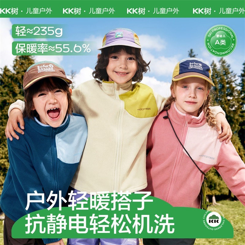 KK Tree children's fleece jacket with stand-up collar, Class A children's clothing, new autumn and winter warm and anti-static fleece coat for boys and girls