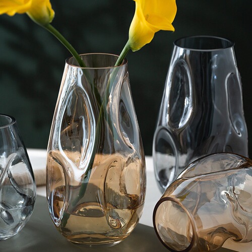 Internet celebrity irregular shaped colored glass vase Nordic ins style flower arrangement vase model room home decoration