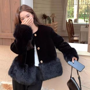 Black Fur Outwear for Women Winter 2025 New Style Small Fragrant Fur Thickeneded Warm Accessible Luxury Imitation Mink Velvet Splicing Outwear