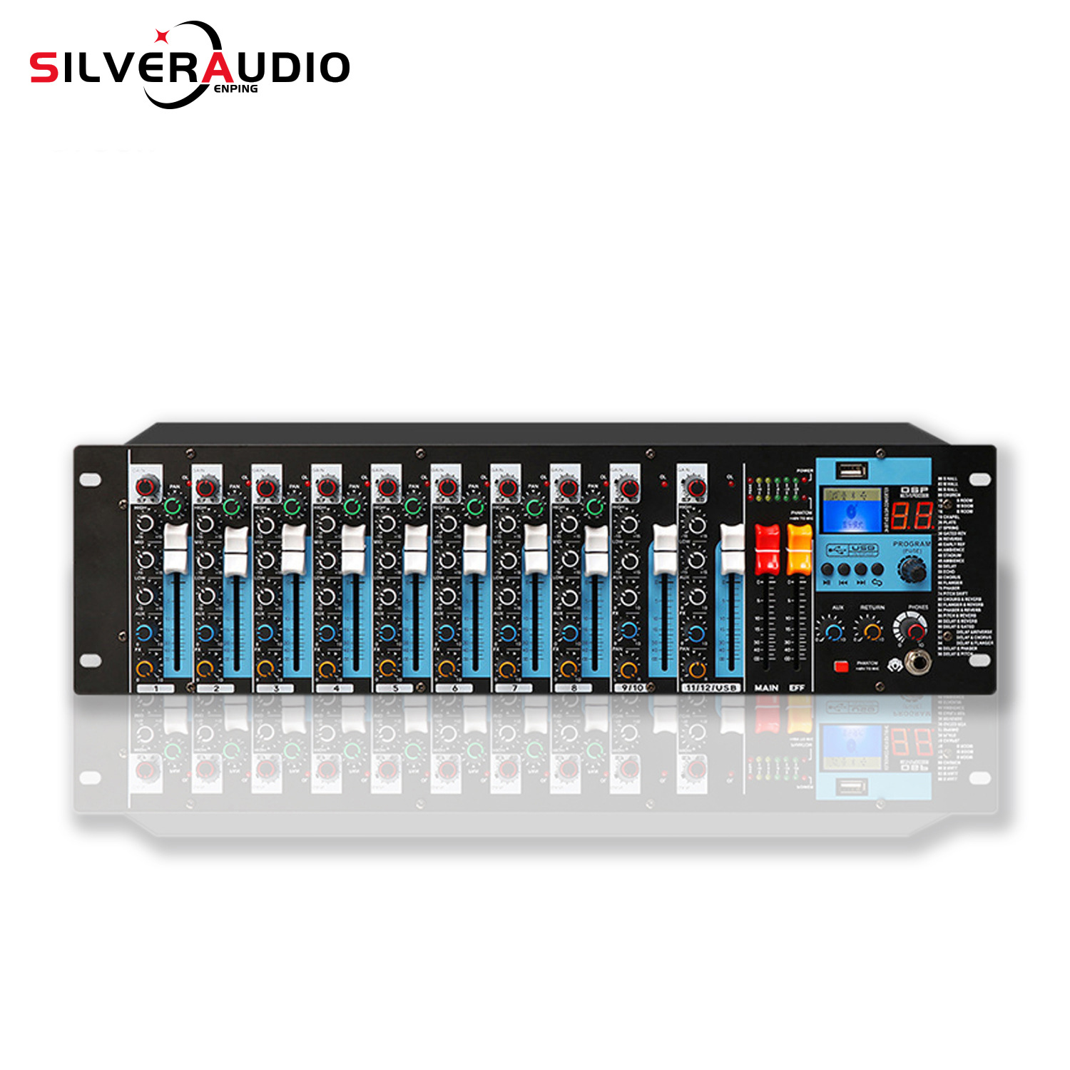 跨境专业混音器声卡接口12通道数字USB蓝牙内置99混响效果调台