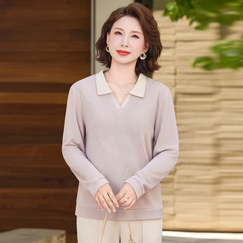 中老年秋季妈妈上衣女时尚秋装薄款中年人衣服长袖女装宽松女打底|undefined
