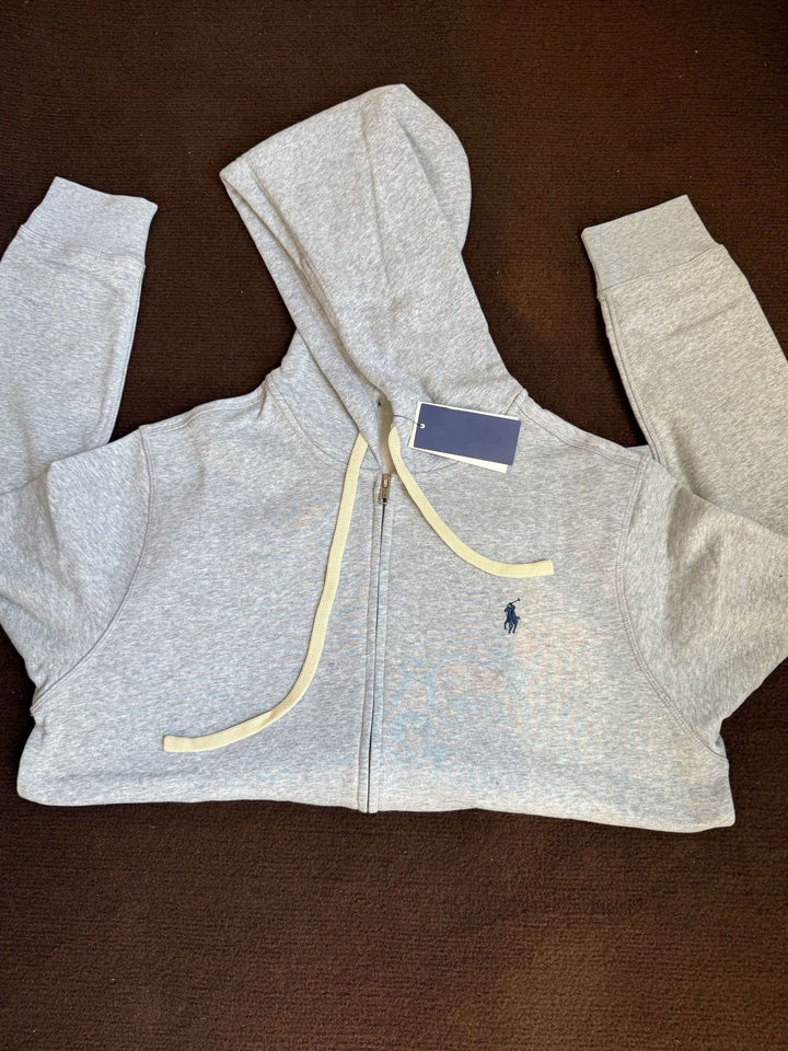 Áo hoodie nam khóa kéo có mũ, lót lông dày, thêu hình ngựa nhỏ, form rộng unisex — Màu xanh tím than, màu xám, màu đen