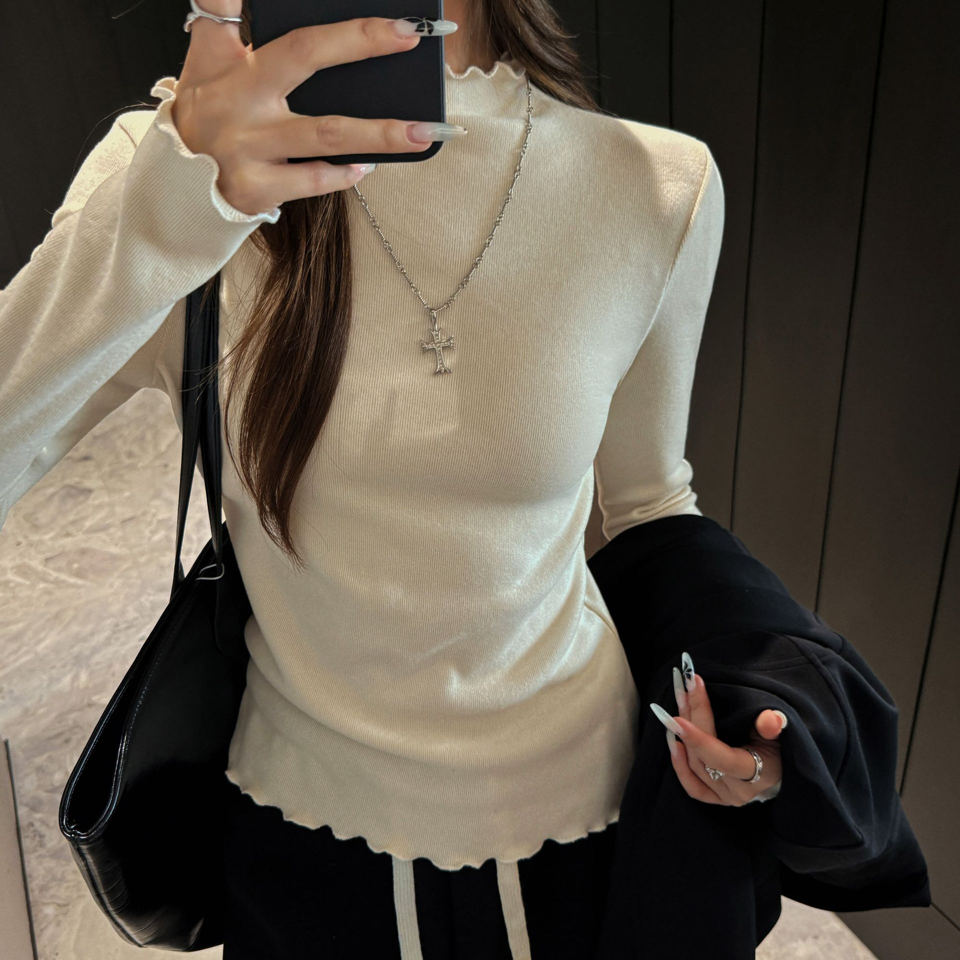 Carefully Selected Autumn and Winter Half-High Collar Inner Wear for Women, Imitation Cashmere Brushed High-Bottom Bottoming Shirt That Can Be Worn as an Outer Top