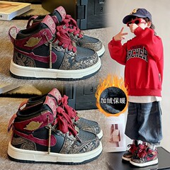 子供用スニーカープラスベルベット冬ハイトップレザーガールズカジュアルシューズ2025新しい多用途2コットンガールズスポーツトレンド