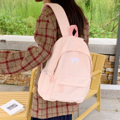 甜美纯色蝴蝶结刺绣双肩包大容量ins日系少女旅行背包中学生书包