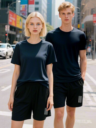 New casual set for men, summer thin breathable quick-dry short-sleeved shorts, size large loose sports two-piece set