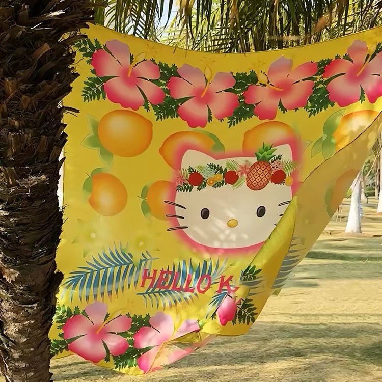 68# Lenço quadrado amarelo de gatinho de verão (C06-34)