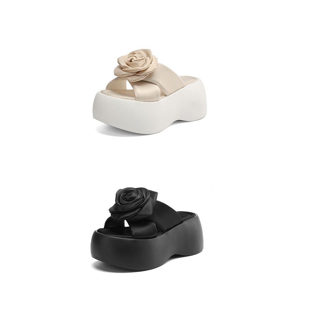 Dép sandal nữ xỏ ngón đế xuồng cao gót platform hoa nổi — Màu đen, Màu mơ chi tiết 20