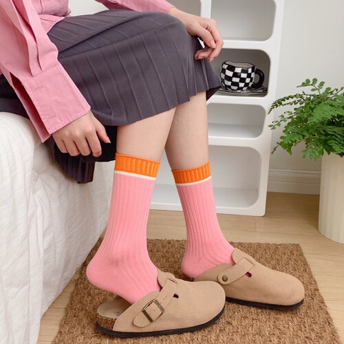 Double-needle color-blocked women's INXS trendy Korean celebrity men's and women's sports outerwear small fresh summer cotton knee-high socks