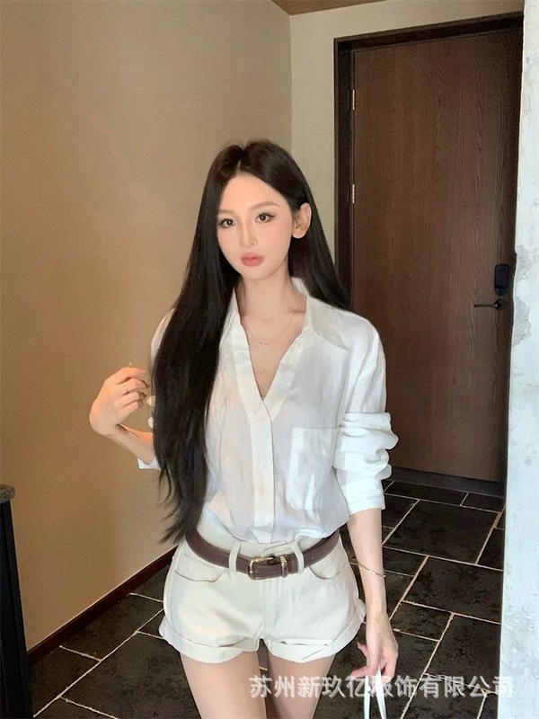 2025秋季新款韩版时尚纯色翻领拼接口袋汉麻衬衫女简约百搭开衫|undefined