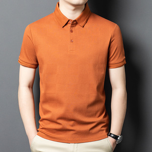 Summer Men's High-end Light Luxury Short Top Business Casual Loose Soft Skin-friendly Lapel Silk Cotton Short Sleeve Trendy