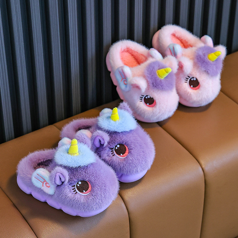 Zapatillas de algodón para niños invierno 2025 nuevas niñas lindas princesas de dibujos animados en el hogar calentamiento madre e hija zapatos de peluche