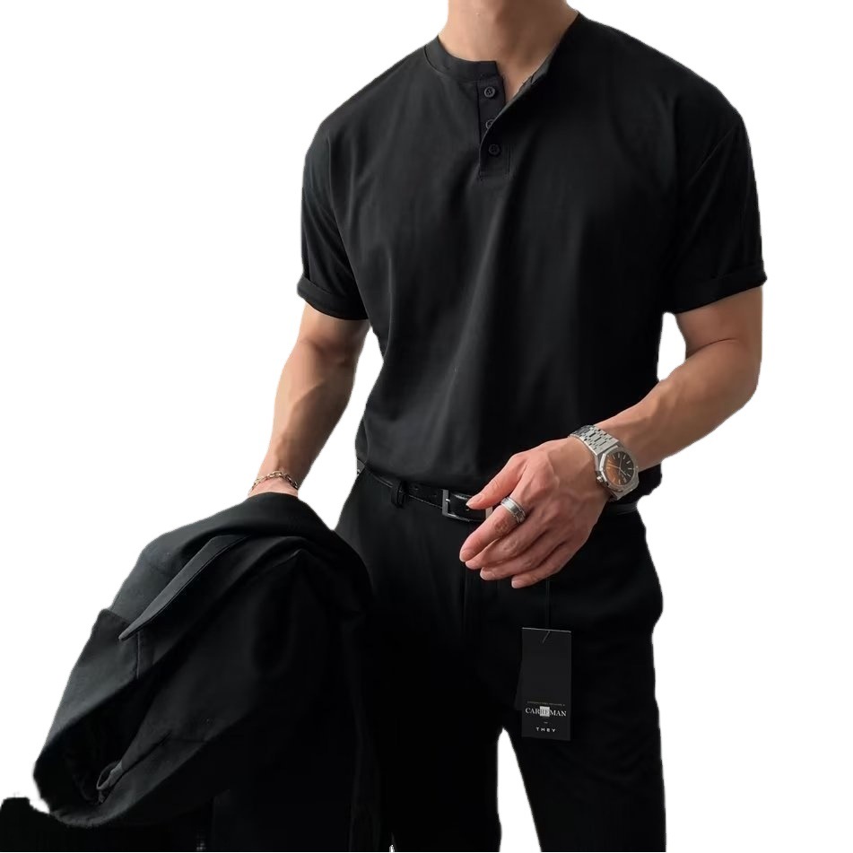 Americano retro pesado de manga corta Camiseta de polo de los hombres de verano de color sólido simple fitness deportes top de moda todo partido