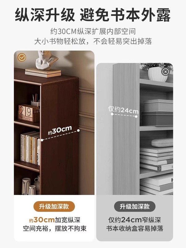 书架落地胡桃色矮书柜格子柜客厅靠墙储物柜家用置物柜收纳|undefined