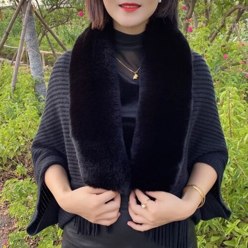 New autumn and winter cape shawl, wide fur collar, warm tassels, cheongsam, knitted cardigan, high-end jacket for women