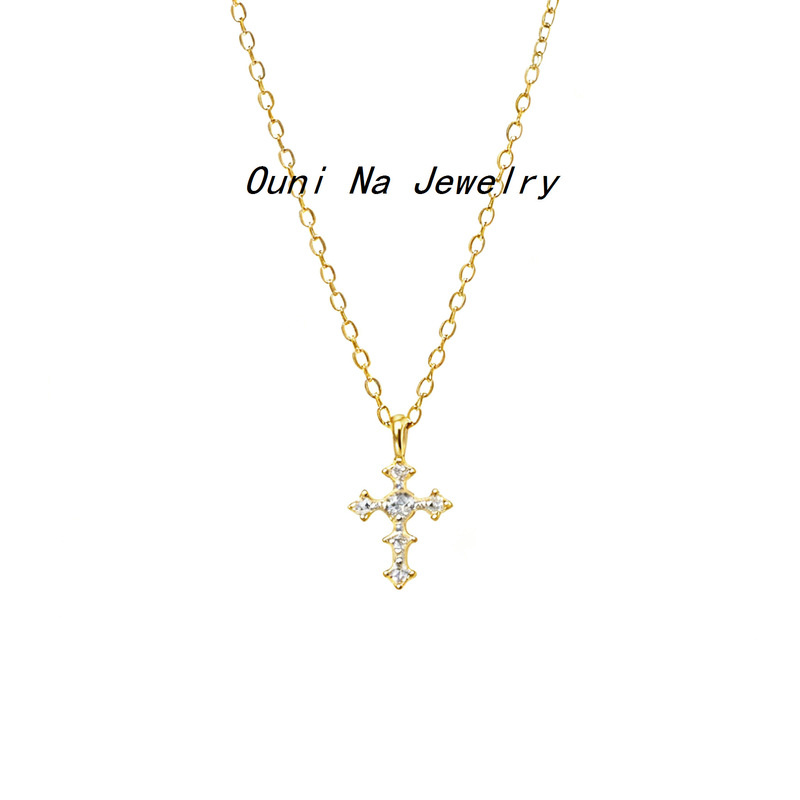 Niche Design S925 Sterling Silver Plated 14K Gold Cross INS Cold Wind Zircon Stacked Necklace Women's Clavicle Chain