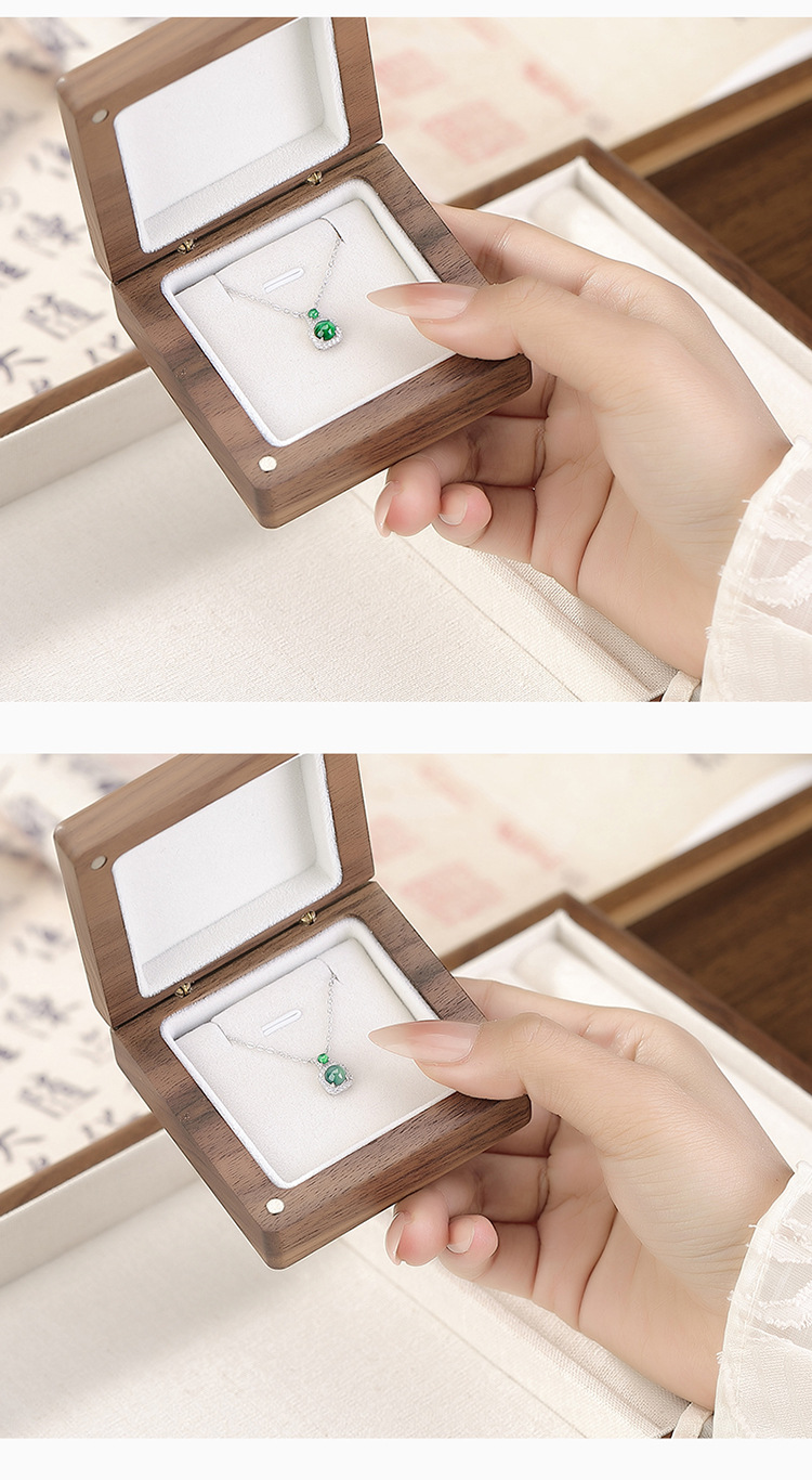 Dây chuyền bạc S925 hình học hạt tròn phong cách đơn giản — Ngọc lục bảo xanh (có chuỗi) chi tiết 7