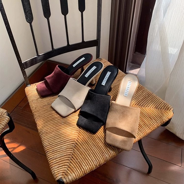 Женские мюли Starkela Maillard, лето 2025, на высоком каблуке с квадратным носком, замшевые элегантные туфли для похудения в стиле ретро