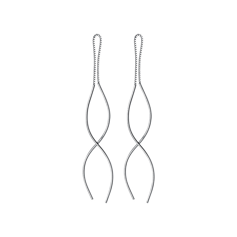 Eloch s925 plata japonesa simple línea ondulada orejas orejas de mujer orejas largas orejas de verano G9552
