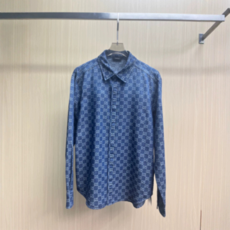 European cross-border high-end G-brand 26 new model jacquard denim long-sleeve collared shirt jacket + drawstring elastic long pants