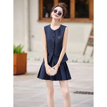 时尚套装2025新款法式高级感马夹小上衣百褶半身裙两件套 CY8160