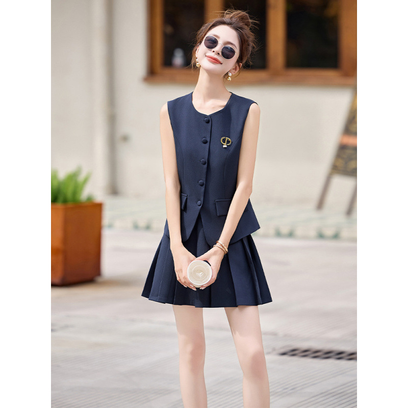 时尚套装2025新款法式高级感马夹小上衣百褶半身裙两件套 CY8160