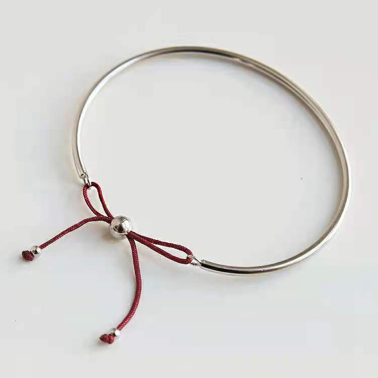厂家本命年红绳手镯女佛珠转运珠编织蝴蝶结开口调节银手镯手环