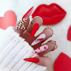 Tender love love manicure sweet girl Valentine's Day holiday manicure wearable nails long pointed foreign trade nail pieces