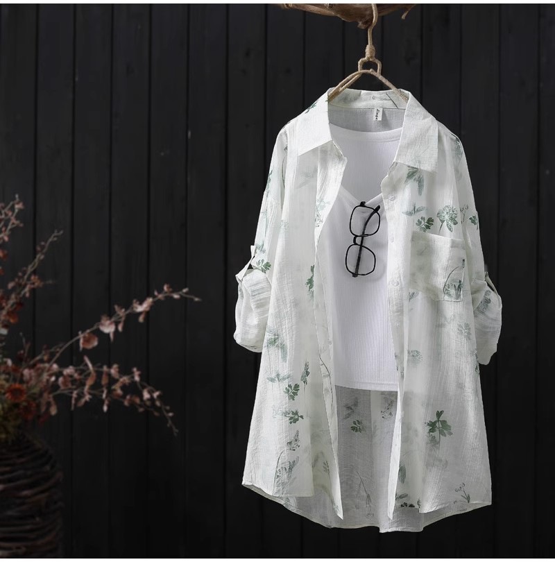 Mid-Length (65cm <Length ≤ 80cm) Top Length Wholesale Women's Chinoiserie Casual Simple Style Flower Long Sleeve Blouses