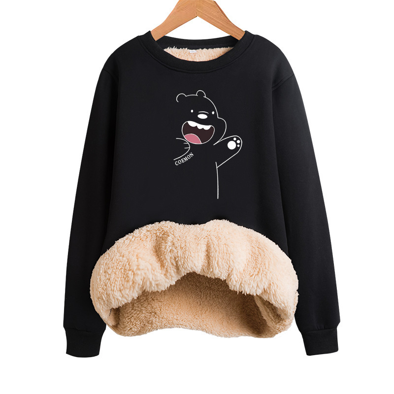 Autumn and Winter Fleece-Lined Thickened Crewneck Sweatshirt for Men, Lamb Wool Pullover Top, Loose Fit, Large Size, Long Sleeve Base Layer