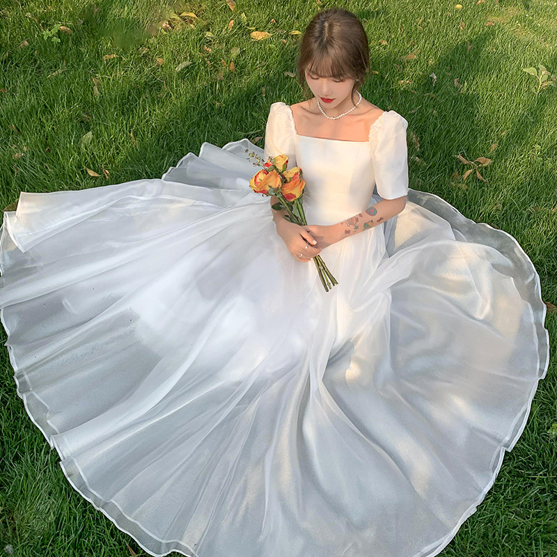 French-Style Light Wedding Dress 2026 New Model Bride Forest Style Super Fairy Simple Elegant Going-Out Reception Dress Princess Style