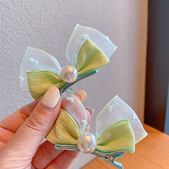 子供の真珠の蝶結びのヘアピンの女の子のピンクの立体のウサギの耳は女の子の小さい清新な泡の糸の頭飾りを挟みます。