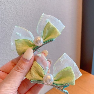 Children's Pearl Bow Hairpin Girl's Pink Three-dimensional Rabbit Ear Clip Little Fresh Bubble Saute Headwear