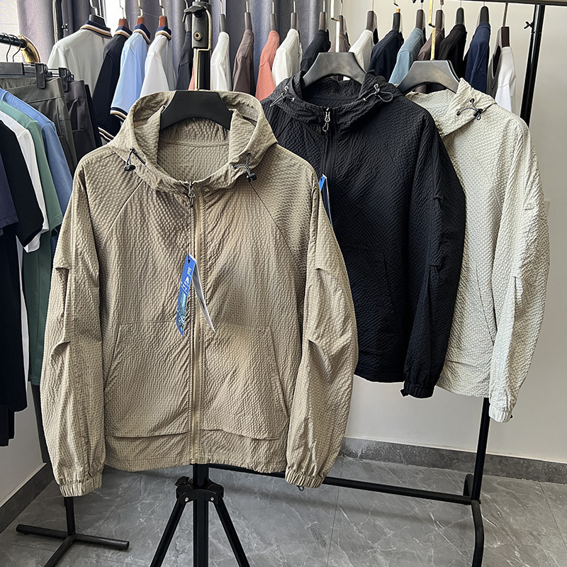 Mountain-style outdoor bubble fabric cooling jacket, lightweight, breathable, water-repellent, unisex, loose-fitting, hooded jacket