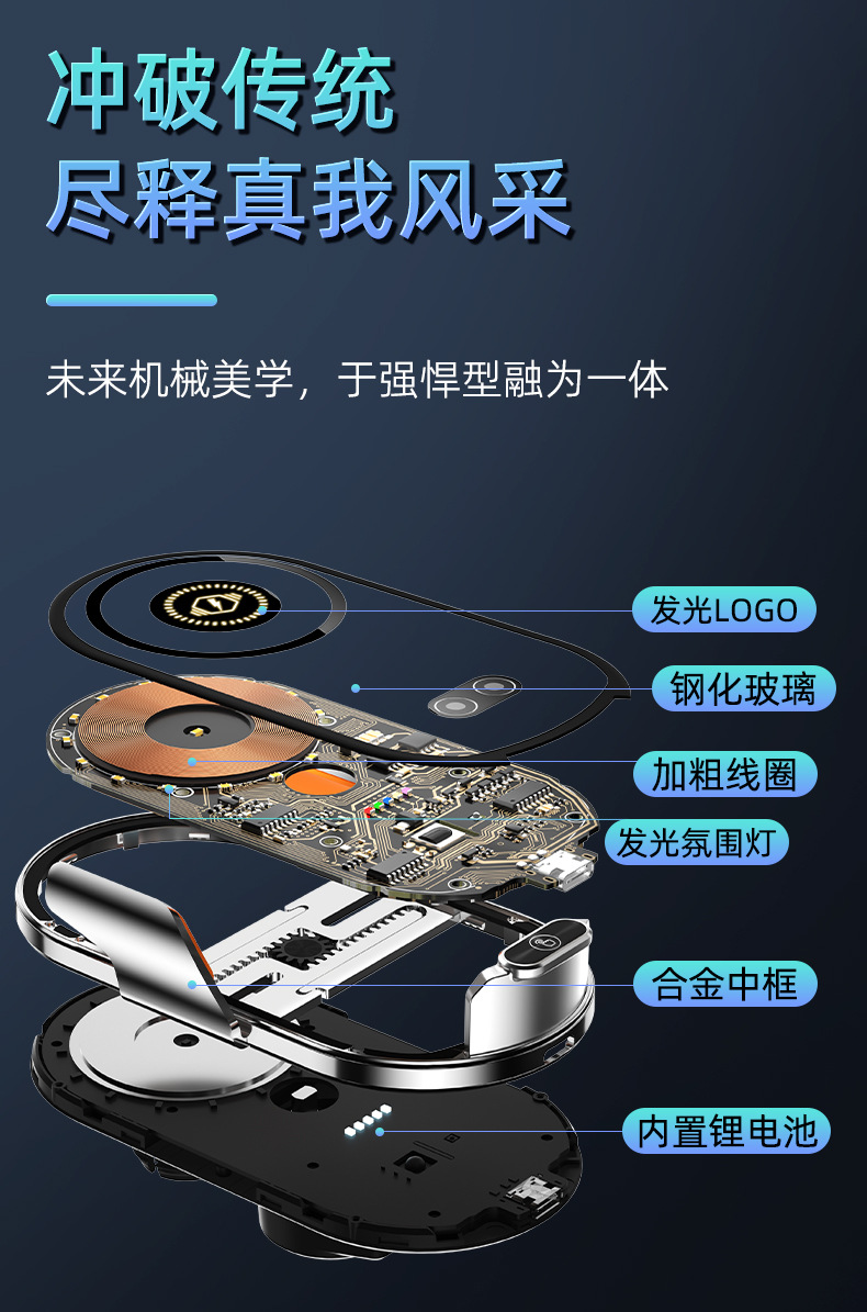 【中國直郵】車載磁吸無線充手機支架 15W感應開合 汽車導航支撐架 灰色