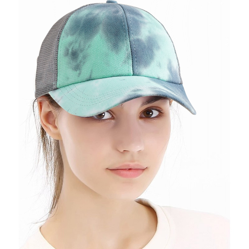 Comercio exterior nuevo sombrero de verano para mujer gorra de béisbol de cola de caballo teñida con lazo Apertura trasera sombrero de verano gorra de malla de belleza de cabello largo