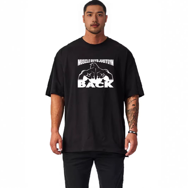 Plus-Size Heavyweight European and American Style Fitness Training Clothing, 260g Pure Cotton Loose Round-Neck Short-Sleeve T-Shirt for Men Plus-Size Heavyweight European and American Style Fitness Training Clothing, 260g Pure Cotton Loose Round-Neck Short-Sleeve T-Shirt for Men