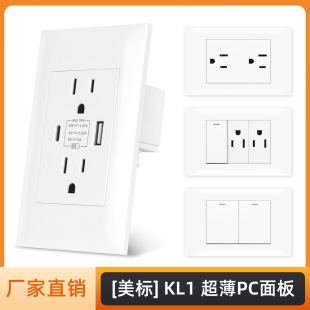 American Standard Socket Cross-Border 118 Type Ultra-Thin Pc Panel American Socket Usb+Type-C Charging Concealed Taiwan