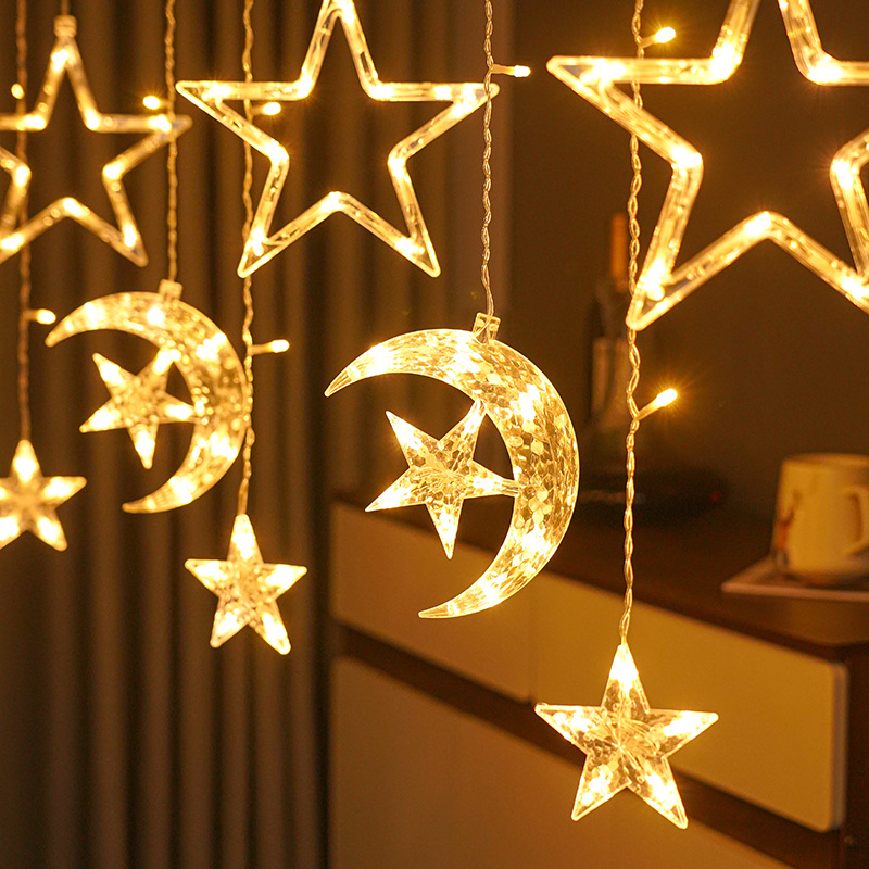 Led太陽エネルギー星月カーテンライトクリスマスライト屋外庭キャンプ満天星装飾雰囲気ランプ