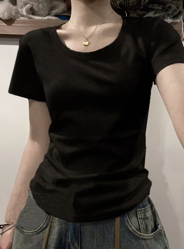 美式正肩灰色长袖T恤女显瘦秋冬新款内搭小众收腰修身打底衫上衣|undefined